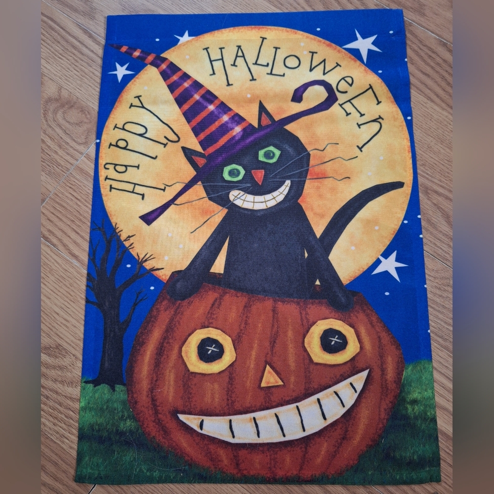 New!! Halloween Cat and Pumpkin Garden Flag